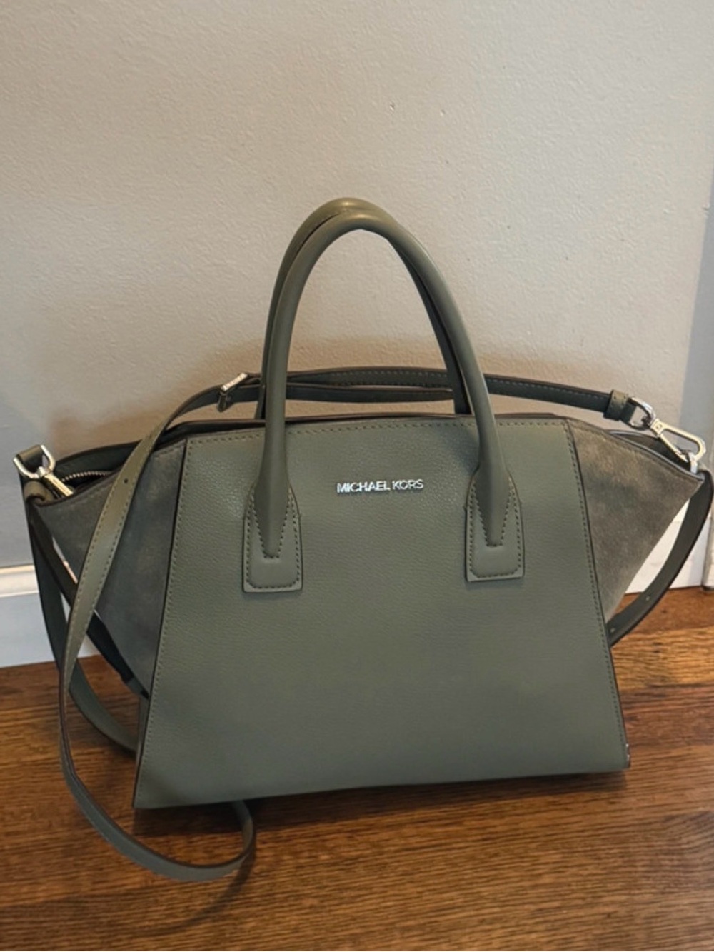 Michael Kors Olive Green Structured Satchel with Detachable Strap